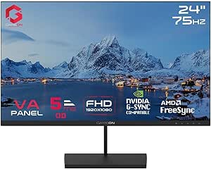 شاشة ألعاب من سلسلة بيسيك من جيم اون، GB24F75 مقاس 23.8 بوصة، لوحة VA FHD 1920×1080، 75 هرتز، 5 مللي ثانية، HDMI 1.4، مزامنة تكيفية، مكبرات صوت مدمجة، أسود